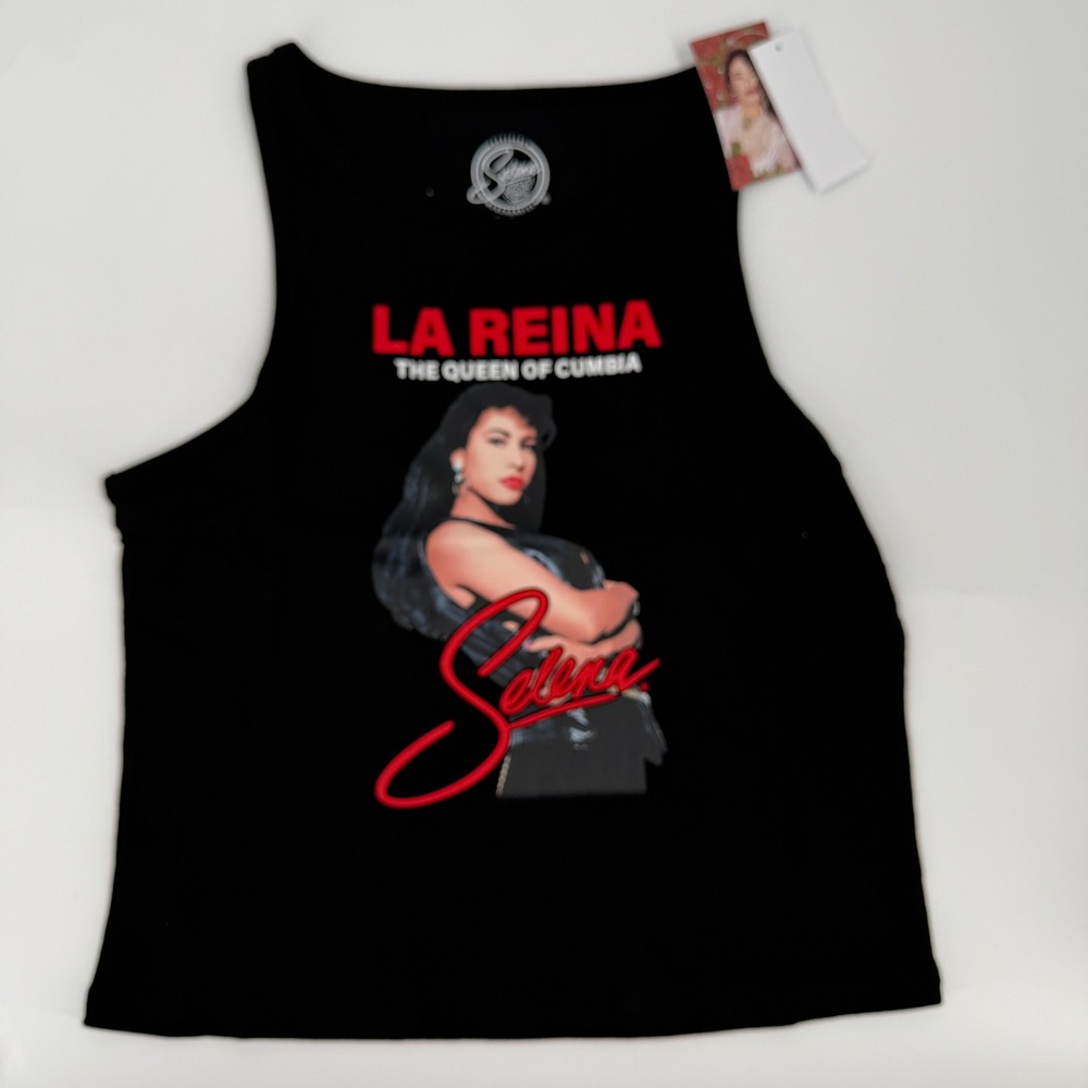 Selena‎ Graphic Tank Top La Reina Queen of Cumbia Women 1X Black Ribbed New